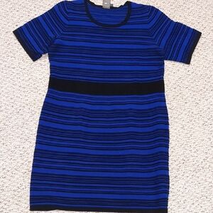 Taylor Blue and Black Sheath Midi Dress